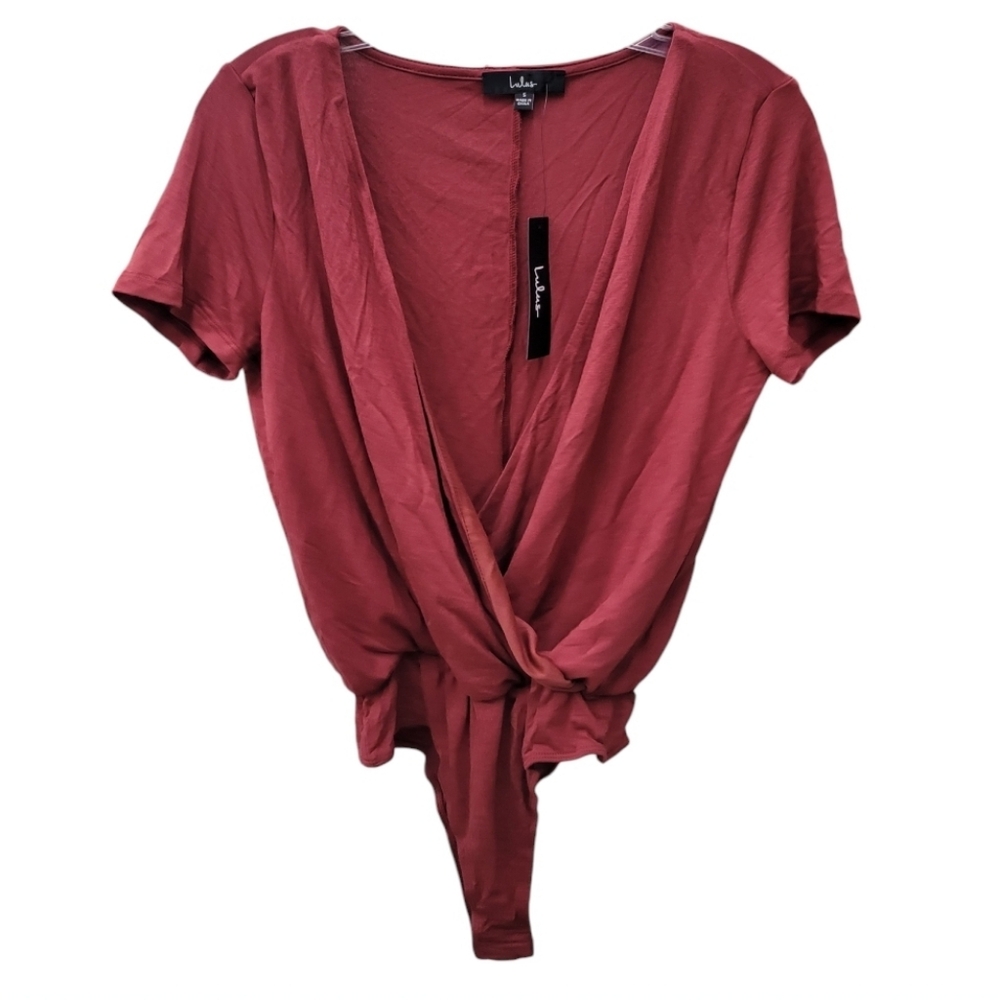 NWT Lulus Marren Red Short Sleeve Surplice Bodysuit